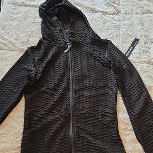 New Mix Black Textured Jacket with Hood